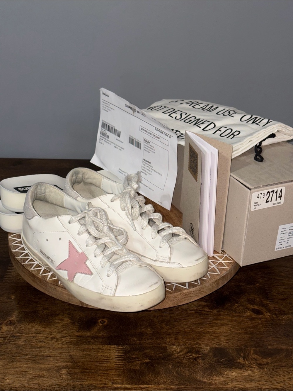 Golden Goose White Sneakers with Pink Star Accent